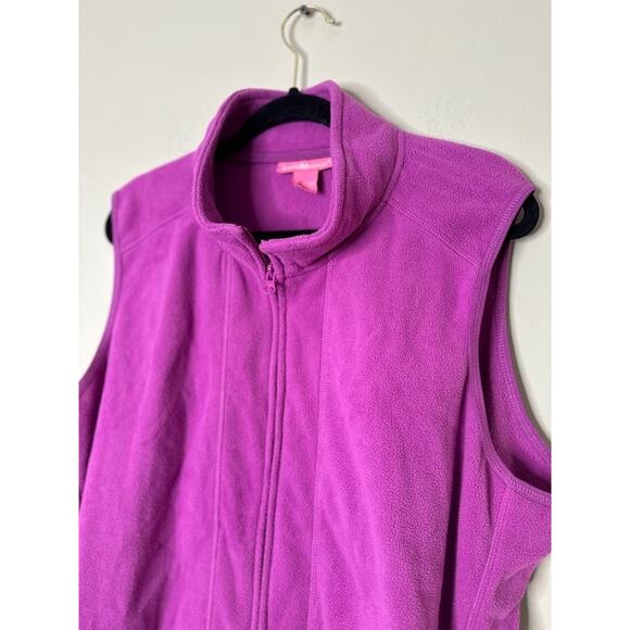 Woman Within Jacket Vest Womens 1X Full Zip Soft Fleece Outdoor Purple Hiking - Picture 2 of 6